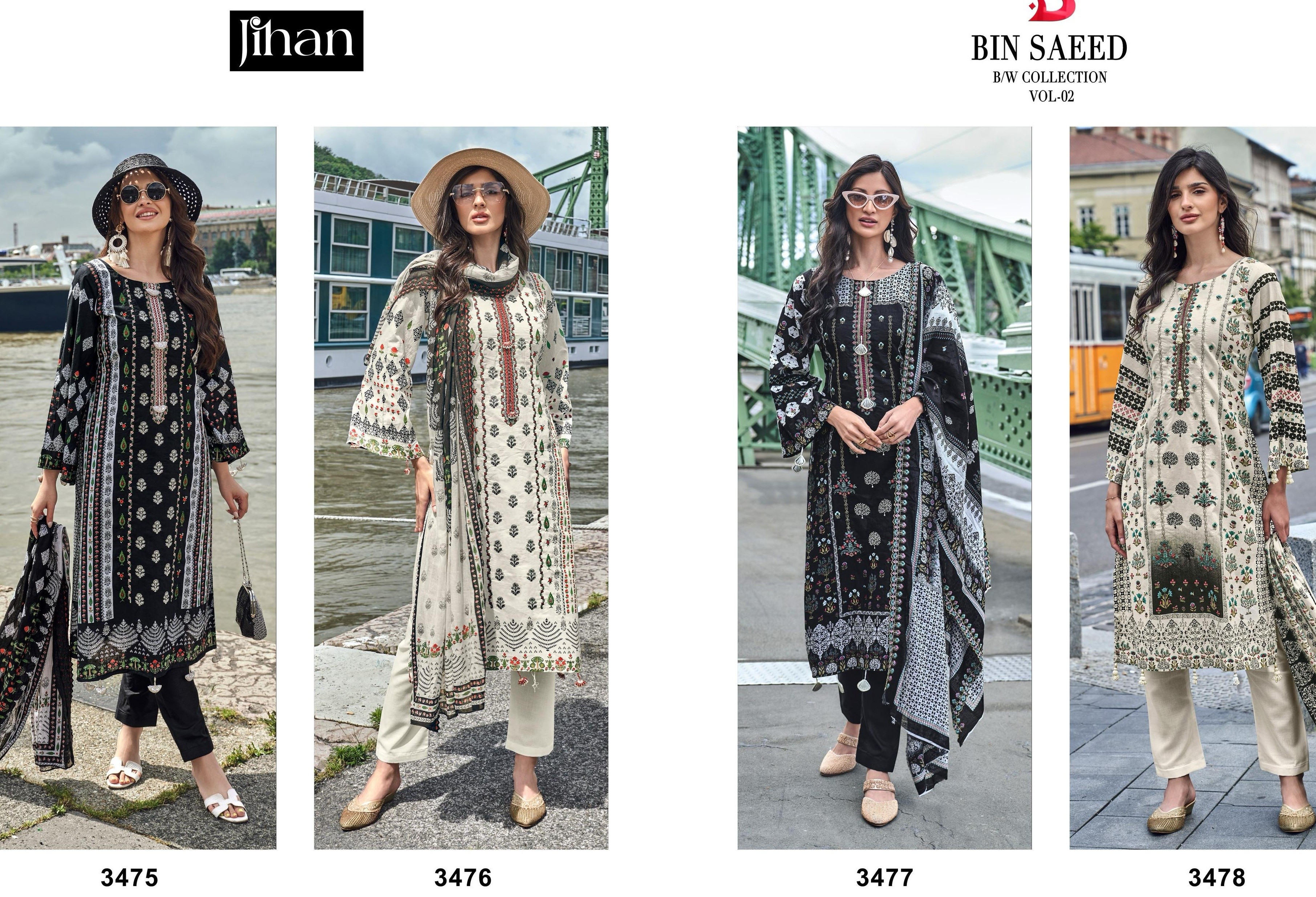 JIHAN 3475 3476 3477 3478 BIN SAEED BW COLLECTION VOL 2 PAKISTANI SALWAR SUITS DEALER 
