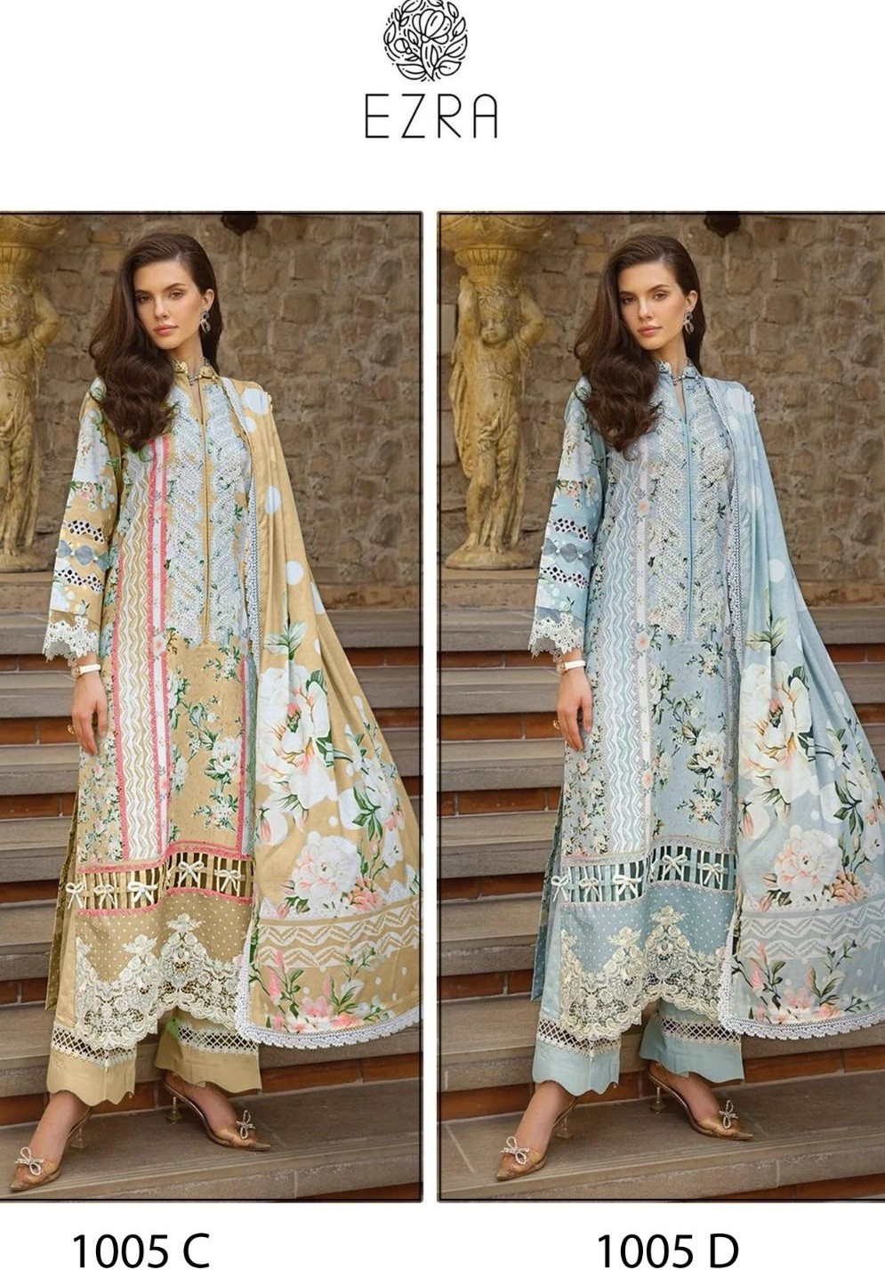 EZRA 1005 C D PAKISTANI SUITS COTTON 