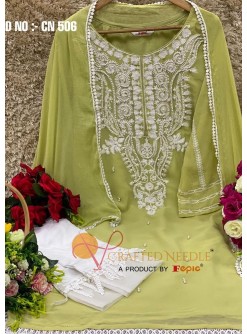 FEPIC CRAFTED NEEDLE 506 GREEN NEW PAKISTANI KURTIS PEARLS WORK 