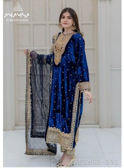 ANAMSA 591 VELVET SEMI STICHED PAKISTANI SUITS