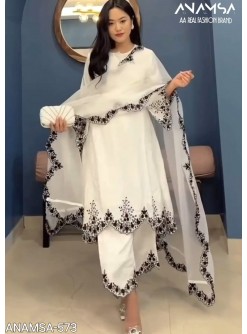 ANAMSA SEMI STICH COLLECTION 573 WHITE PAKISTANI DRESS