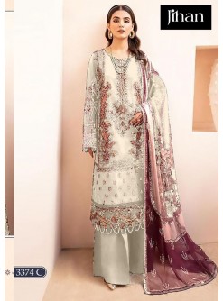 JIHAN CHEVRON LUXURY LAWN COLLECTION 3374 C LAWN PAKISTANI SUITS WHITE