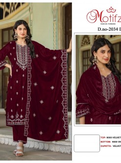 MOTIFZ 2034 D VELVET PAKISTANI SALWAR SUITS RED ONLINE SHOPPING