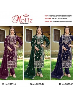 MOTIFZ 2027 A TO 2027 D VELVET PAKISTANI SUITS SINGLE PIECE