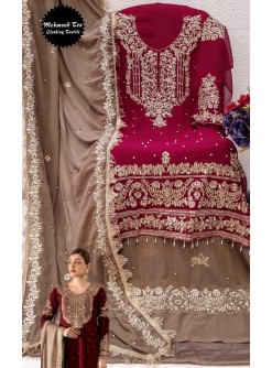 MEHMOOD TEX M 53 MAROON PAKISTANI SUITS WHOLESALE PRICE