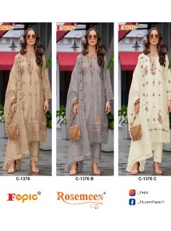 FEPIC ROSEMEEN C 1376 A TO 1376 C SALWAR SUITS ORGANZA EMBROIDERED