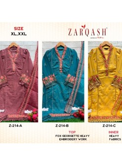 ZARQASH READYMADE COLLECTION 214 A B C STYLISH PAKISTANI SUITS WHOLESALE