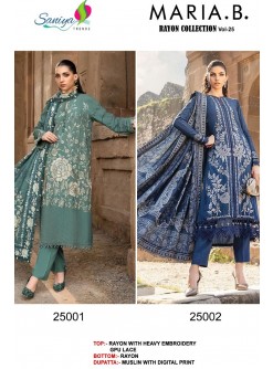 SANIYA TRENDZ 25001 25002 MARIA B RAYON COLLECTION VOL 25 PAKISTANI SUITS BEST PRICE