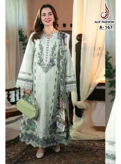 ALIF FASHION A 167 WHITE GREEN PAKISTANI SUITS MANUFACTURER