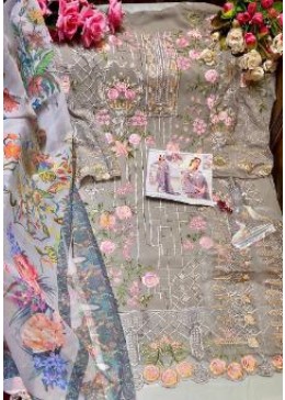 KHAYYIRA ZARQASH DYNAMITE GREY PAKISTANI SUITS GEORGETTE