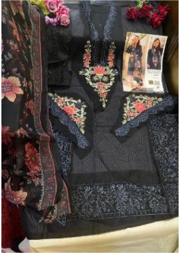 SANIYA TRENDZ MARIA.B LAWN 2021 302 BLACK BUTTERFLY NET WITH CHIFFON PRINT