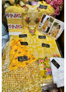 ZIAAZ DESIGNS SHAHNAZ VOL 5 D NO 7773 YELLOW COTTON SEMI STITCH SUITS