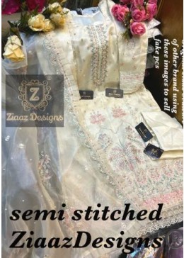 ZIAAZ DESIGNS NOOR LIGHT CREAM EID COLLECTION SEMI STITCHED PAKISTANI SUITS