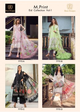ZIAAZ DESIGNS 7773 A TO 7773 D M PRINT EID COLLECTION VOL 1 LATEST CATALOUGE PAKISTANI SUITS