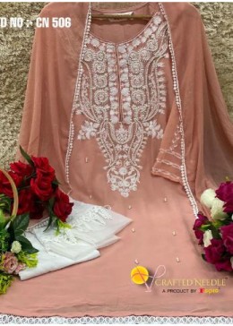 FEPIC CRAFTED NEEDLE 506 ORANGE NEW PAKISTANI KURTIS PEARLS WORK 