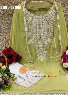 FEPIC CRAFTED NEEDLE 506 GREEN NEW PAKISTANI KURTIS PEARLS WORK 