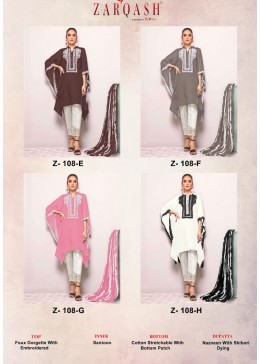 ZARQASH 108 A TO 108 H LATEST PAKISTANI KURTIS SINGLE PIECE