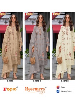 FEPIC ROSEMEEN C 1376 A TO 1376 C SALWAR SUITS ORGANZA EMBROIDERED