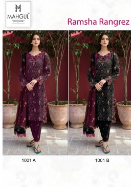 MAHGUL RAMSHA RANGREZ 1001 A B COTTON PAKISTANI SUITS SUPPLIER 