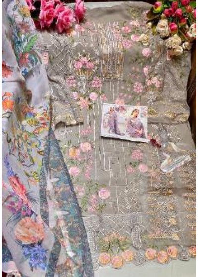 KHAYYIRA ZARQASH DYNAMITE GREY PAKISTANI SUITS GEORGETTE
