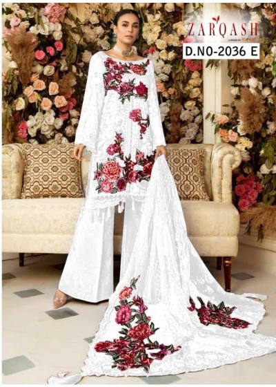 KHAYYIRA ZARQASH EID FESTIVE COLLECTION 2036-A TO 2036-E PAKISTANI SUITS BUTTERFLY NET DEALER 