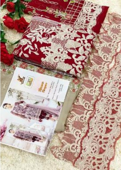 KAINAT FAB RAMSHA RANGOON RED SEQUENCE WORK GORGGETE
