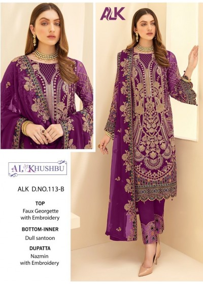 AL KHUSHBU ALK 113 B COLOR FULL NAZMIN DUPATTA PAKISTANI SUITS WHOLESALE