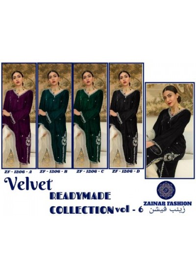 ZAINAB FASHION VELVET READYMADE COLLECTION VOL 6 ZF 1206 B KURTIS WHOLESALE