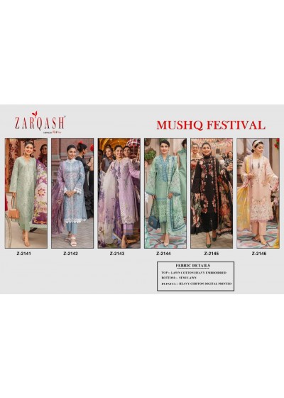 ZARQASH MUSHQ FESTIVAL Z 2141 TO Z 2146 DEALER PAKISTANI SALWAR KAMEEZ
