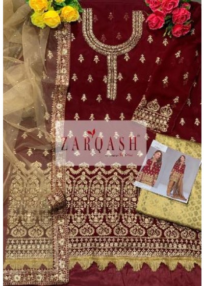 ZARQASH MARIYA B ROYAL SOIREE Z 2092 C MAROON LATEST SALWAR KAMEEZ