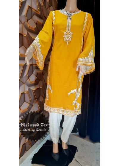 MEHMOOD TEX YELLOW LATEST PAKISTANI KURTIS SINGLE ONLINE 