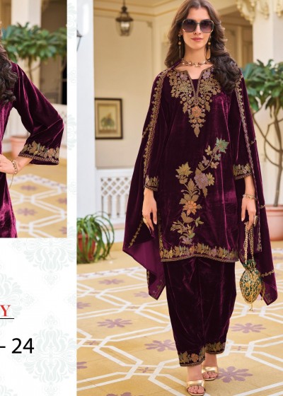 DEEPSY 32220A VELVET 24 PAKISTANI SUITS WHOLESALE