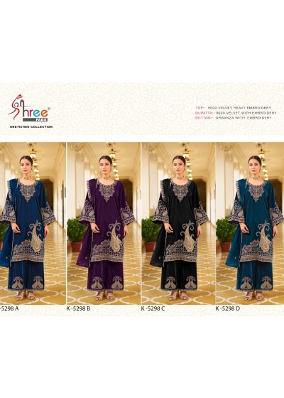 SHREE FABS K 5298 A TO K 5298 D PAKISTANI SUITS 9000 VELVET