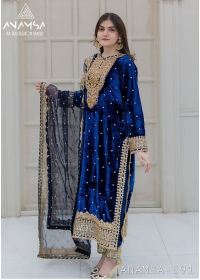 ANAMSA 591 VELVET SEMI STICHED PAKISTANI SUITS