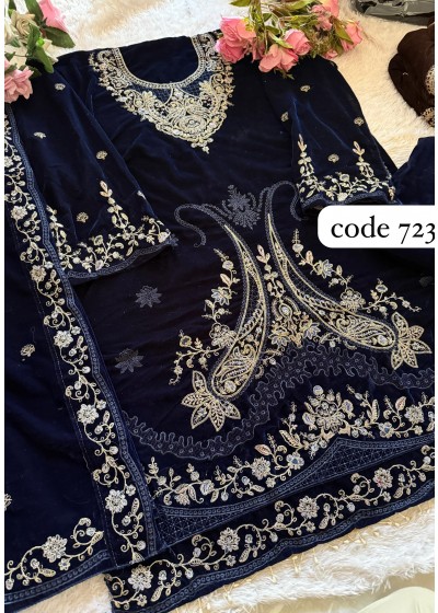 ZIAAZ DESIGNS 723 VELVETS PAKISTANI DRESS NAVY BLUE 