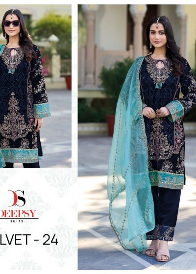 DEEPSY SUITS 32225 B VELVET 24 NAVYBLUE PAKISTANI SUITS SUPPLIER