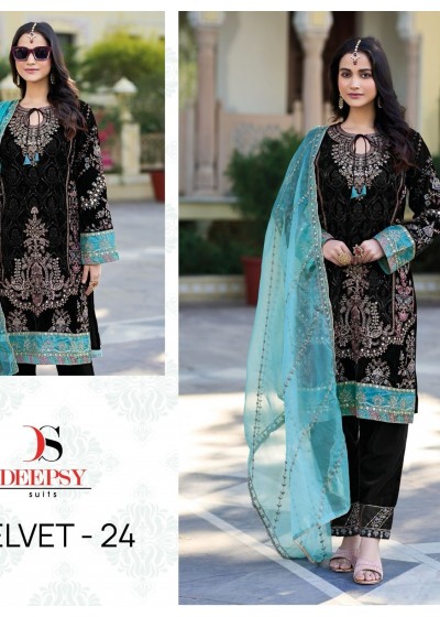 DEEPSY SUITS 32225 D VELVET 24 BLACK PAKISTANI SUITS SUPPLIER