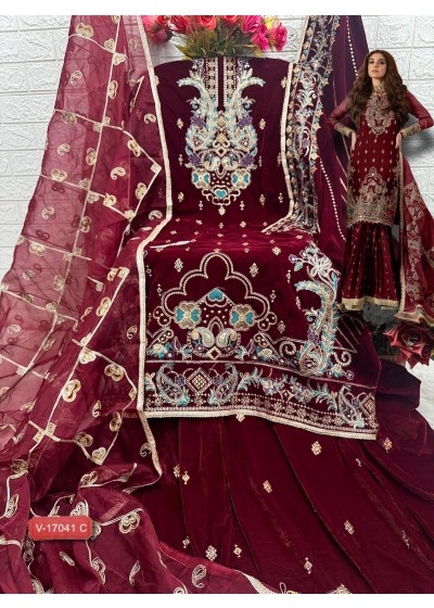 FEPIC V 17041 C PAKISTANI SUITS VELVET EMBROIDERED IN SURAT