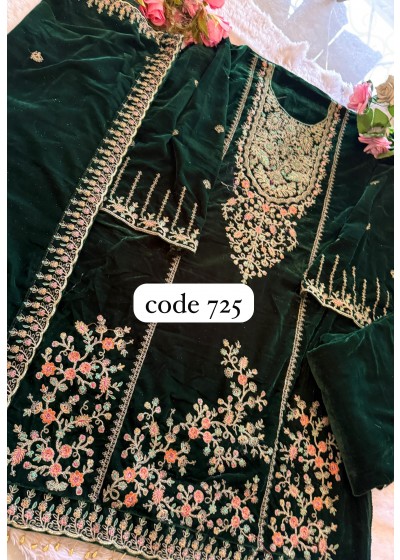 ZIAAZ DESIGNS 725 A VELVETS SALWAR SUITS GREEN