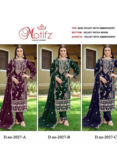 MOTIFZ 2027 A TO 2027 D VELVET PAKISTANI SUITS SINGLE PIECE