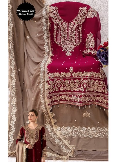 MEHMOOD TEX M 53 MAROON PAKISTANI SUITS WHOLESALE PRICE