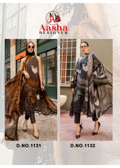AASHA DESIGNER 1131 1132 M PRINT VOL 13 PAKISTANI PURE COTTON SUITS 