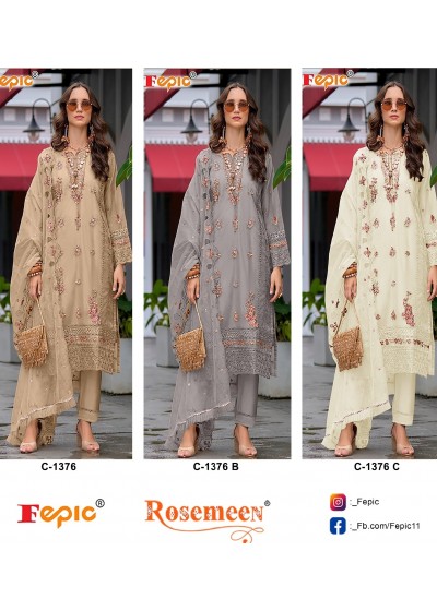 FEPIC ROSEMEEN C 1376 A TO 1376 C SALWAR SUITS ORGANZA EMBROIDERED