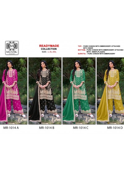MUSHK MR 1014 A B C D PURE CHINON PAKISTANI SUITS
