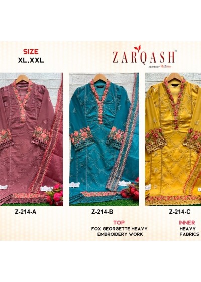 ZARQASH READYMADE COLLECTION 214 A B C STYLISH PAKISTANI SUITS WHOLESALE