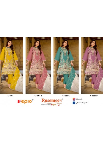 FEPIC ROSEMEEN C 1961 A TO 1961 D LATEST ORGANZA PAKISTANI SUITS