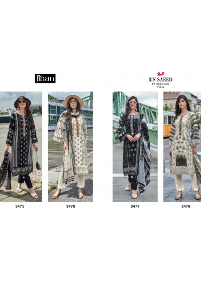 JIHAN 3475 3476 3477 3478 BIN SAEED BW COLLECTION VOL 2 PAKISTANI SALWAR SUITS DEALER 