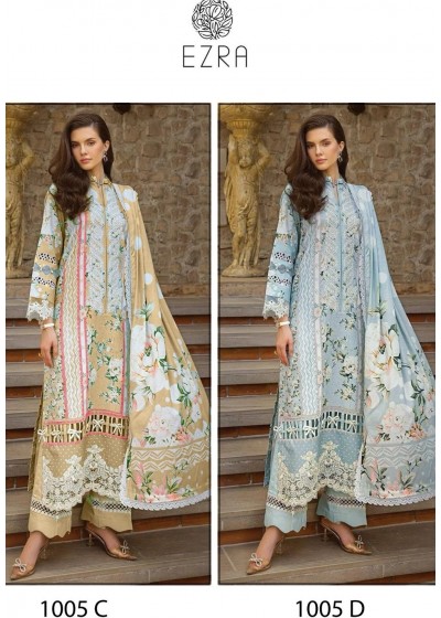 EZRA 1005 C D PAKISTANI SUITS COTTON 
