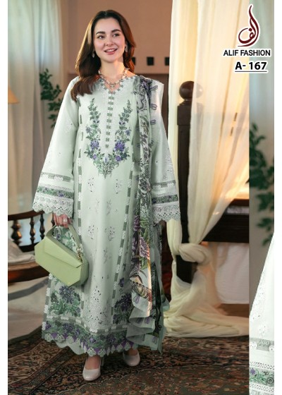 ALIF FASHION A 167 WHITE GREEN PAKISTANI SUITS MANUFACTURER